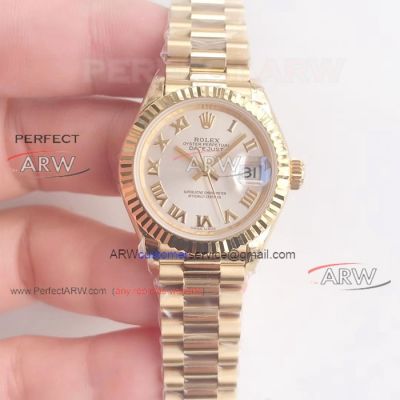 Perfect Replica Rolex Datejust Presidential 28mm Silver Roman Dial Women Watch 